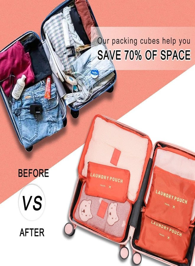 Keetly Travel Storage Cubes || Printed Clothes Packing Cubes || Space Savers Bags || Cosmetics Underwear Socks Shoes || Polyester Organizer Pouch pack of 6 (Orange) - Image 5